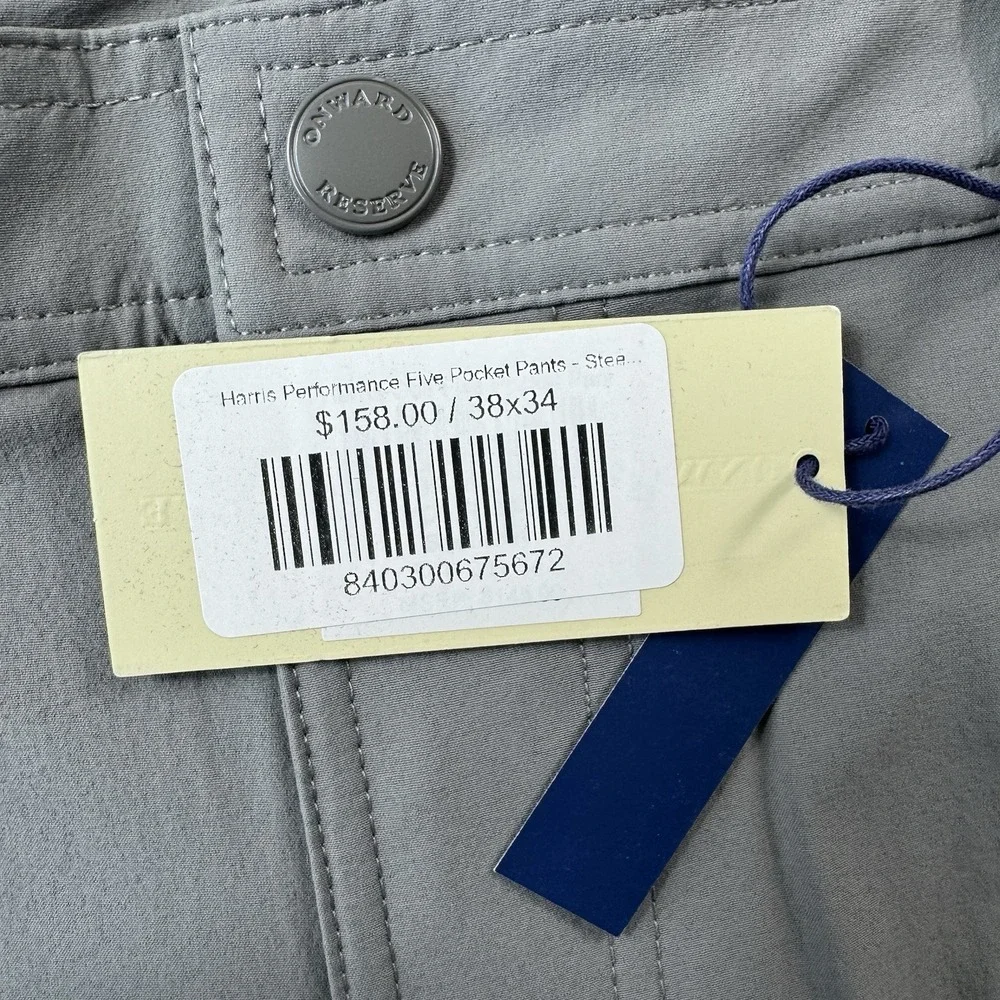 Onward Reserve Harris Performance Gray 5 Pocket Pant Size 38X34 NWT